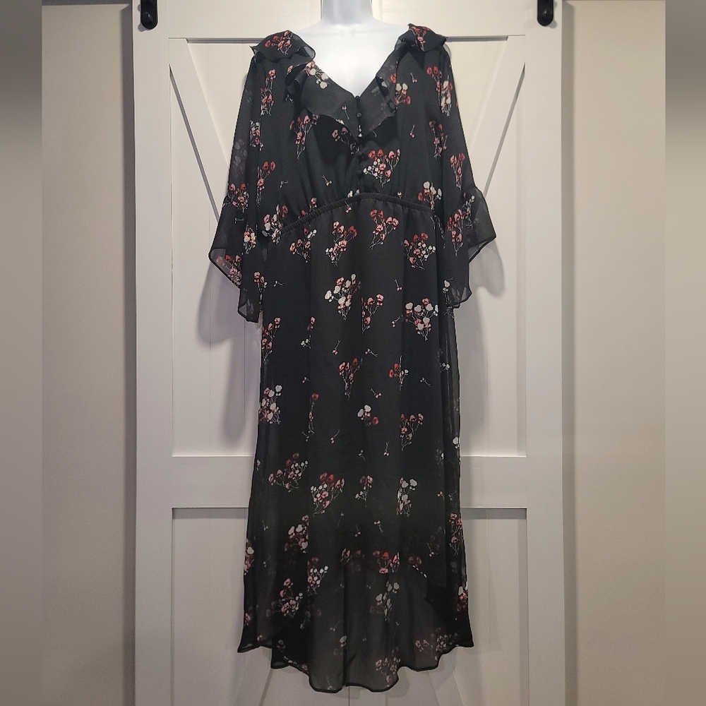 Express High Low Black Floral Dress | Size XL